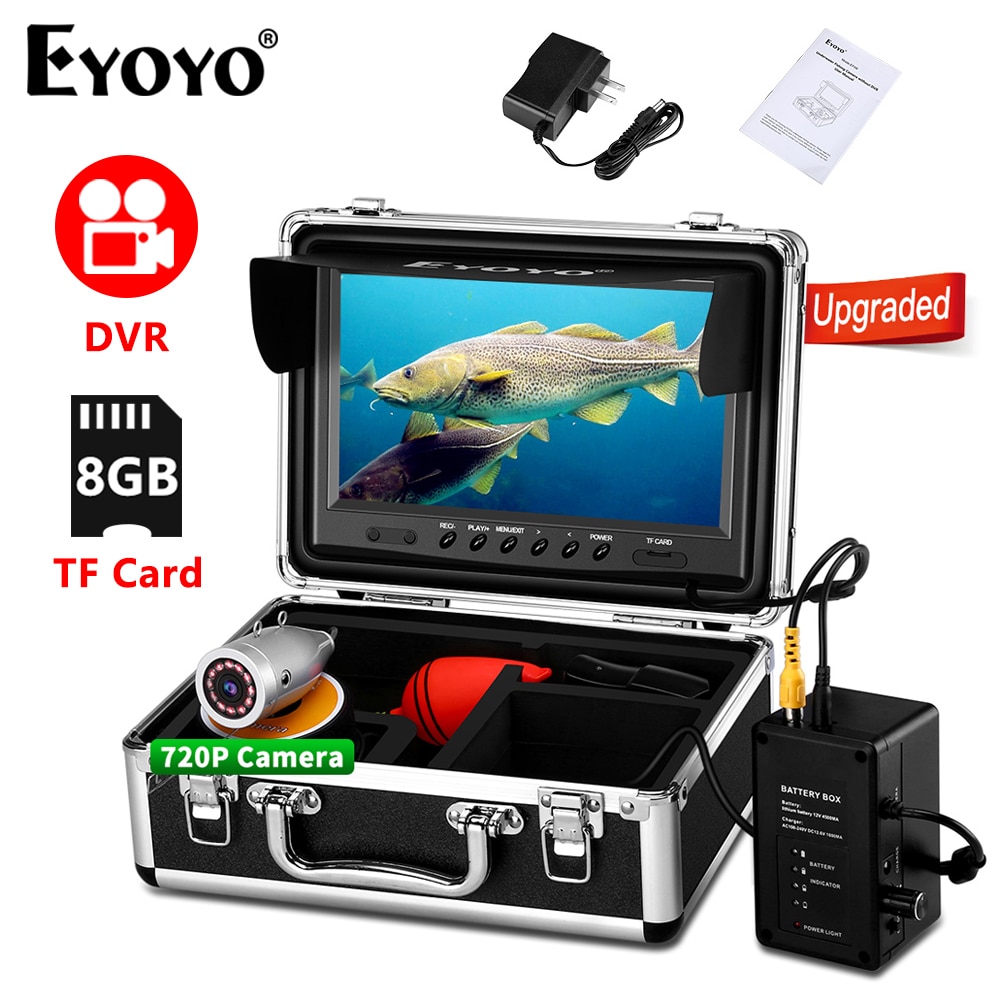 Eyoyo-신제품 어군 탐지기 키트, 1024x600, 9 인치 IPS 스크린, DVR 기능, 1.0MP, AHD 720P, 12 개의 IR 조명 포함, 수중 낚시 비디오 카메라